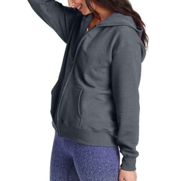 Hanes Womens Ecosmart Full Zip Fleece Hoodie Slate Heather Size M /L /XL Fall - Picture 3 of 3